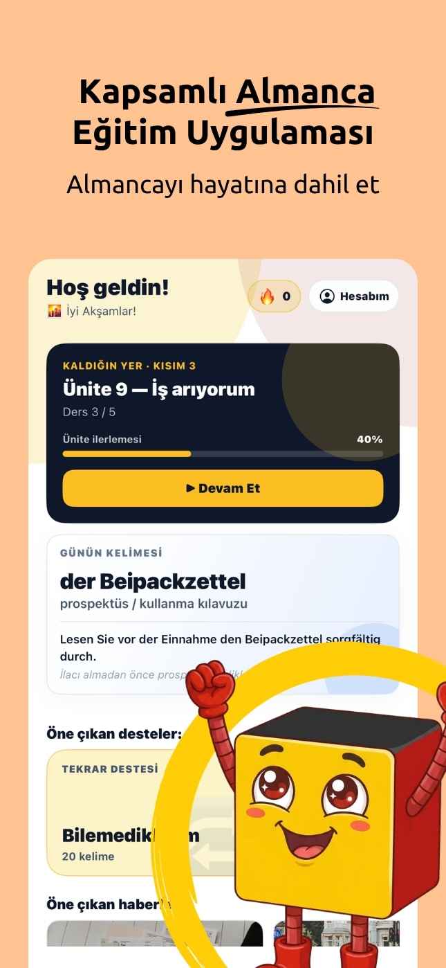 Almanca Kutusu uygulaması ekran görüntüsü